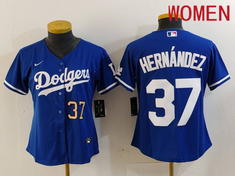 Women Los Angeles Dodgers #37 Hernandez Blue Nike Game 2024 MLB Jersey style 726